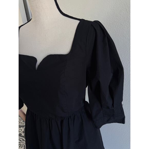 Madewell Black Poplin Puff-Sleeve Sweetheart Neckline Mini Dress size 4 - Picture 5 of 16